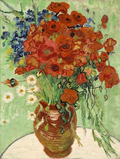 Asetelma, maljakko päivänkakkaralla ja unikon kanssa, 1890 tekijältä Vincent van Gogh