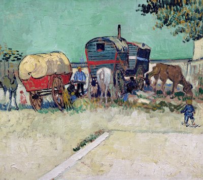 Caravans, Gypsy Campment lähellä Arles tekijältä Vincent van Gogh