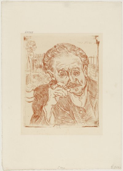 Mies piipun kanssa (tohtori Paul Gachetin muotokuva), n. 1890-1909 (etsaus paperille) tekijältä Vincent van Gogh