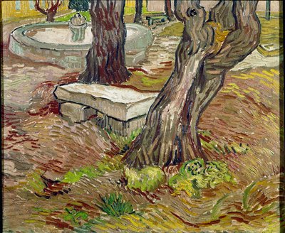 Saint Paulin puisto (Saint Paul) Saint-Remyssä (Saint Remy) tai Bench de Pierre. Vincent Van Goghin (1853-1890) maalaus tekijältä Vincent van Gogh
