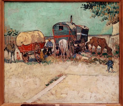 Trailerit, boheemien leiri Arlesin läheisyydessä. Vincent Van Goghin (1853-1890) maalaus tekijältä Vincent van Gogh