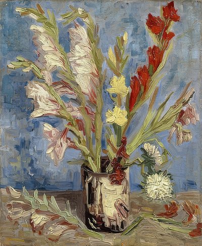 Maljakko gladiolien ja astereiden kanssa. 1886 tekijältä Vincent van Gogh