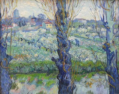 Näkymä Arlesiin, kukkivat hedelmätarhat tekijältä Vincent van Gogh