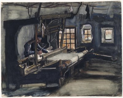 Weaver (tisserand) par Gogh, Vincent, van (1853-1890). Kynä, sivellin, vesiväri, intialainen muste paperille, koko: 35,5x44,6 tekijältä Vincent van Gogh