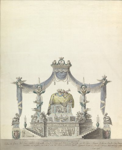 Venäjän keisarinna Katariina Suuren katafalkki Side Elevation., 1796. tekijältä Vincenzo Brenna