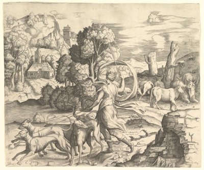 Diana metsästäjä maisemassa, n. 1530-42. tekijältä Vincenzo Caccianemici