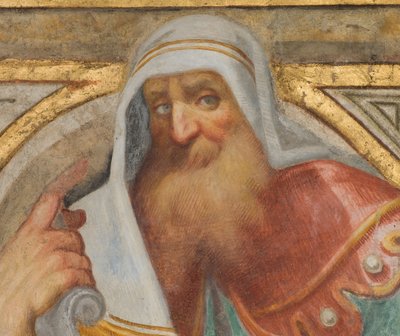 Keskilaivo, Plume Fourth North Span, Vincenzo Campi 1573, rintakuva profeetalla, yksityiskohta tekijältä Vincenzo Campi