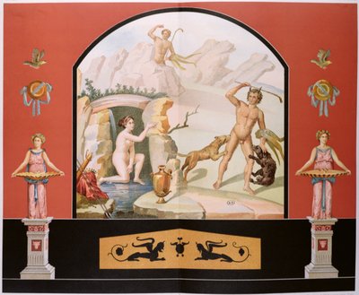 Actaeon löytää jumalatar Dianan kylvyssä, Pompeijin Sallustin talon freskon rekonstruktio tekijältä Vincenzo Loria
