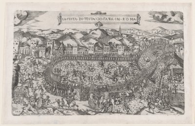 Rooman loiston peili: Karnevaalipelit, jotka pidettiin Testaccio-vuorella Roomassa, 1558, 1558 tekijältä Vincenzo Luchino