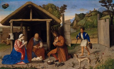 Paimenten palvonta, noin 1520 (öljy kankaalle). tekijältä Vincenzo di Biagio Catena