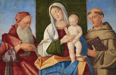 Neitsyt ja lapsi Pyhän Hieromuksen ja Pyhän Franciscuksen välillä, n. 1510 tekijältä Vincenzo di Biagio Catena