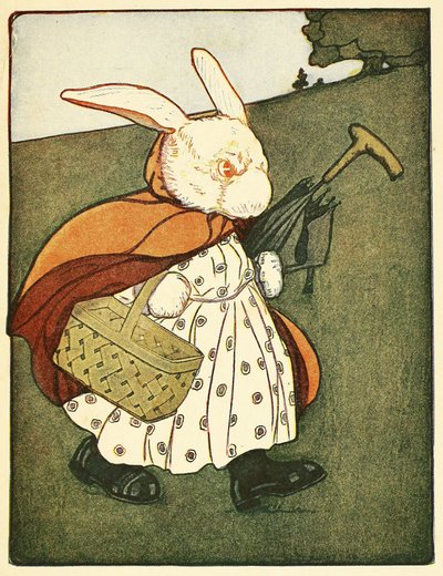 Sitten vanha rouva Rabbit .meni puun läpi leipurille, pubista The Tale of Peter Rabbit. 1916 (väri litho) tekijältä Virginia Albert