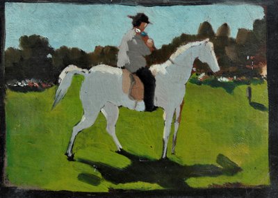 Valkoinen hevonen ja jockey (öljy paperille laudalle) tekijältä Vito d