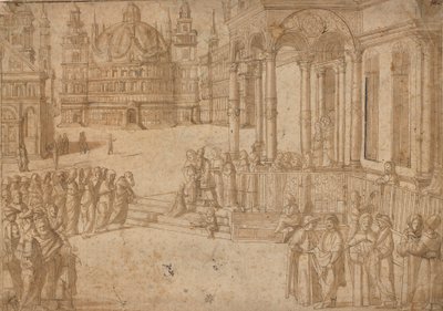 Carpaccion jälkeen - Neitsyt Marian esittely temppelissä n.1500-20 tekijältä Vittore Carpaccio