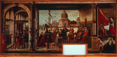 Englannin suurlähettiläiden saapuminen Bretagnen tuomioistuimeen (maalaus) tekijältä Vittore Carpaccio