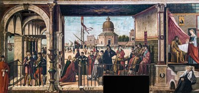 Englannin suurlähettiläiden saapuminen Bretagnen kuninkaan hoviin The Legend of..., 1495-150 tekijältä Vittore Carpaccio
