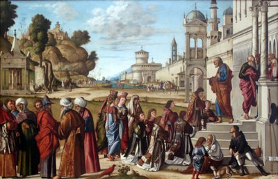 Saksa: Die Weihe des Heiligen Stephanus zum Diakon Pyhän Stefanuksen vihkiminen diakoniksi. tekijältä Vittore Carpaccio