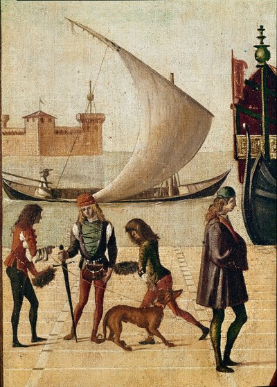 Pyhän Ursulan legenda: suurlähettiläiden saapuminen (Jacopo da Varaginen kultaisesta legendasta) (temperaa kankaalle tekijältä Vittore Carpaccio