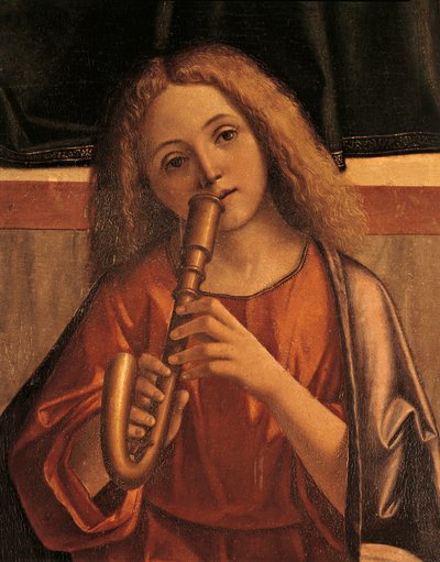 Minstrel enkeli, yksityiskohta Jeesuksen esittelystä temppelissä tekijältä Vittore Carpaccio