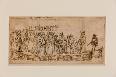 Englannin prinssi Conan jättää isänsä lomaan (kynä ja muste liidun päällä paperille) (recto of 5933931) tekijältä Vittore Carpaccio