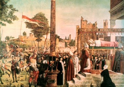 Pyhän Ursulan legenda: Pyhän Ursulan marttyyrikuolema ja hautajaiset, 1493 tekijältä Vittore Carpaccio