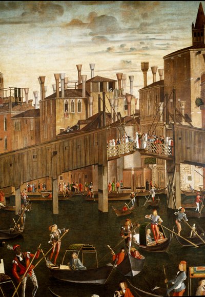 Pyhän Ristin pyhäinjäännöksen ihme Rialton sillalla Venetsiassa, yksityiskohta. Vittore Scarpazza dit Vittore Carpaccion maalaus (1460-1525) tekijältä Vittore Carpaccio