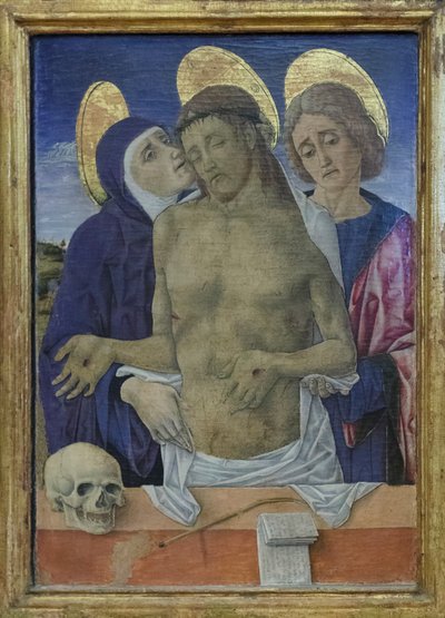 Kristus Neitsyt Marian ja evankelista Johanneksen kanssa, n. 1490-1500 (öljy paneelille). tekijältä Vittorio Crivelli