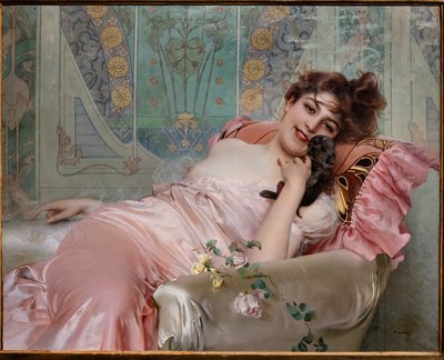 Nainen pienen koiran kanssa tekijältä Vittorio Matteo Corcos