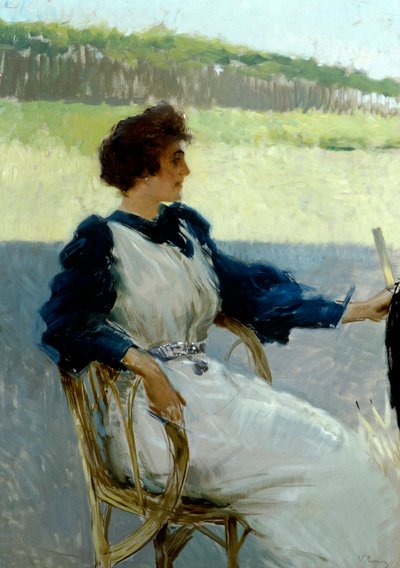 Vittorio Matteo Corcosin (1859-1933) naisen muotokuva ulkona, öljy kankaalle, 92x64 cm, noin 1910 tekijältä Vittorio Matteo Corcos