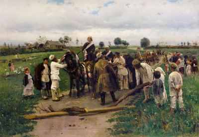 Lunnaiden maksaminen morsiamen puolesta. Vladimir Makovskin maalaus - Lunnaiden maksaminen morsiamen puolesta - Vladimir Jegorovich Makovsky (1846-1920). öljy kankaalle tekijältä Vladimir Egorovic Makovsky