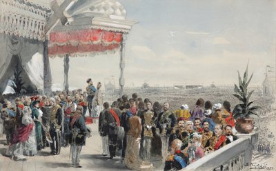 Keisari Aleksanteri III:n kruunaamisen jälkeiset julkiset juhlat Khodynka-kentällä, 1883 tekijältä Vladimir Egorovic Makovsky
