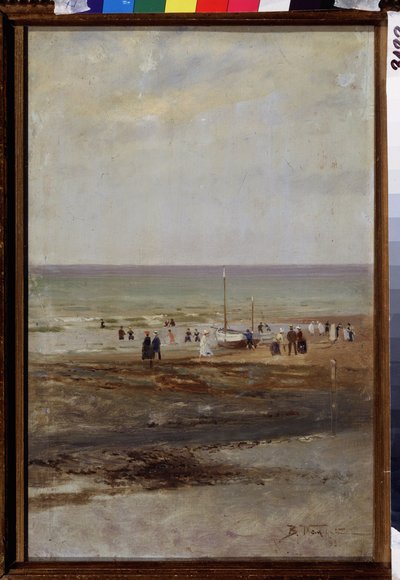 Rannalla (Rannalla). Maalaus Vladimir Jegorovich Makovsky (Makovsky, Makovskij) (1846-1920), öljy kankaalle tekijältä Vladimir Egorovic Makovsky