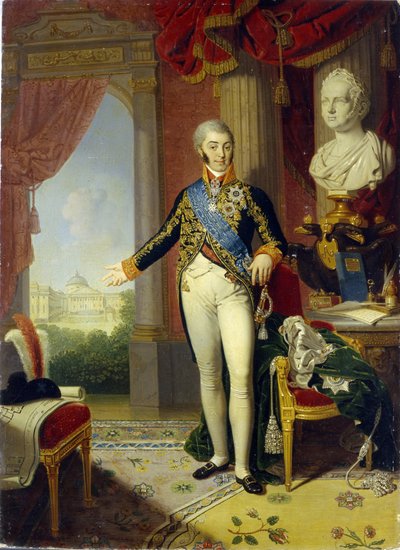 Kreivi Nikolai Petrovitš Šeremetevin (1751-1809) muotokuva (kreivi N. P. Šeremetevin muotokuva). Vladimir Lukich Borovikovsky (tai Borovikovski) (1757-1825) maalaus öljy kankaalle tekijältä Vladimir Lukich Borovikovsky