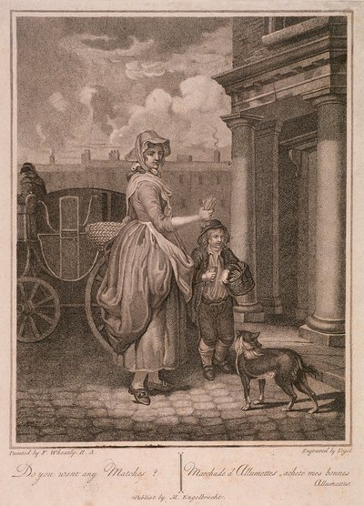 "Haluatko tulitikkuja", Cries of London, c1794 tekijältä Vogel