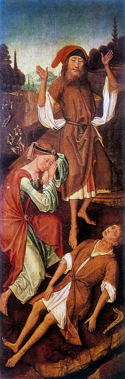 Aadam ja Eeva itkevät kyvykkään ruumiin takia, n. 1440-1495. tekijältä Vrancke van der Stockt