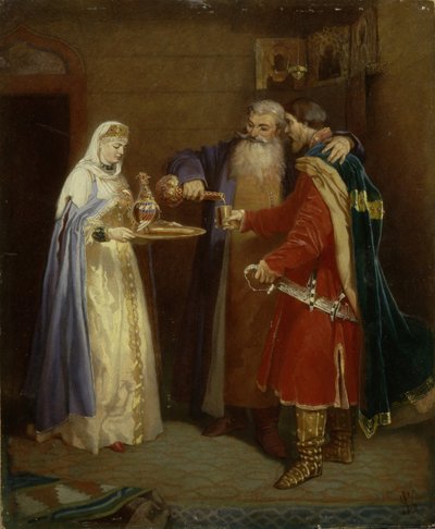Boyerin tervetuloa vierailemaan Boyer Morozovin luona prinssi Serebarenin luona, 1865 tekijältä Vyacheslav Grigoryevich Schwarz