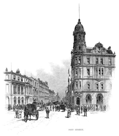 Pitt Street, Sydney, Uusi Etelä-Wales, Australia, 1886. tekijältä WC Fitler
