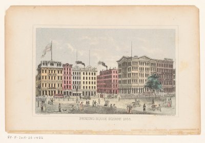 Park Row, Manhattan Kirjapainon aukio 1868 (otsikko esineessä) tekijältä W.C. Rogers and Co.