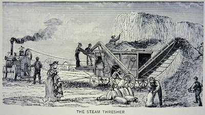 Steam Thresher, "Marvels of the New West" vuodelta 1888 (kaiverrus) tekijältä W.H. Thayer