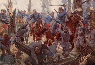 Ranskan kevyen ratsuväen panos Lassignyssa (värilitho) tekijältä W.R.S. (after) Stott