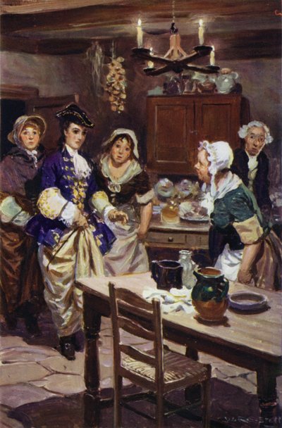 Sofian ja Honorin saapuminen majataloon (väri litho) tekijältä W.R.S. (after) Stott