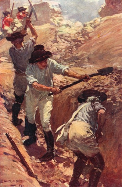 Clive in the Trenches at Arcot (väri litho) tekijältä W.R.S. (after) Stott