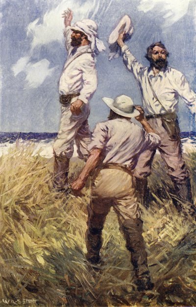 John McDouall Stuart saavuttaa Intian valtameren (värilitho) tekijältä W.R.S. (after) Stott