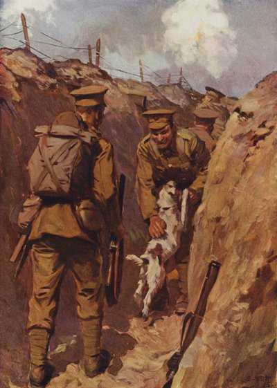 Vaeltaja hyppäsi iloisesti isäntänsä puoleen (väri litho) tekijältä W.R.S. (after) Stott