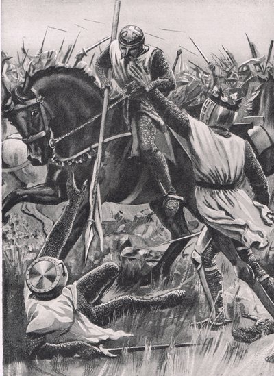 "Hold Fellow, minä olen Henry of Winchester, sinä kuningas", kuvitus julkaisusta "British Battles on Land and Sea", julkaisija Cassell, Lontoo, n. 1910 (litho) tekijältä W.R.S. Stott
