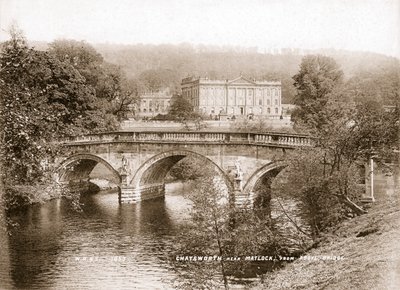 Chatsworth House ja silta Derwent-joen yli, Derbyshire, 1853 tekijältä WR and S