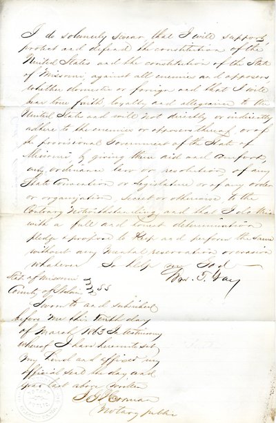 Wm: n uskollisuusvala. T. Gay Missourista, St.Louisin kreivikunta tekijältä W.T. Gay