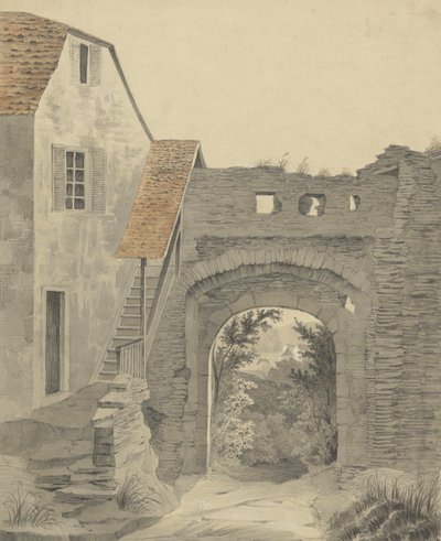 Sisäänkäynti Schloss Epsteiniin, 1852. tekijältä W. Becker