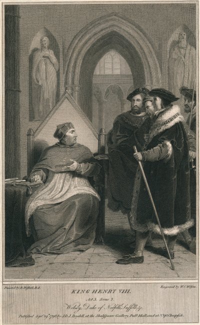 Kuningas Henrik VIII. Näytös 3. Kohtaus 2. Wolsey, Norfolkin herttua, Suffolk & c, 1796. tekijältä W. C. Wilson