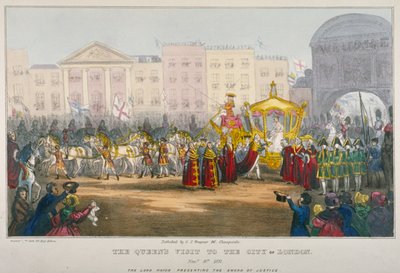 Näkymä Temple Barista Queen Victorian vierailun aikana Lontoon Cityyn vuonna 1837 tekijältä W Clerk